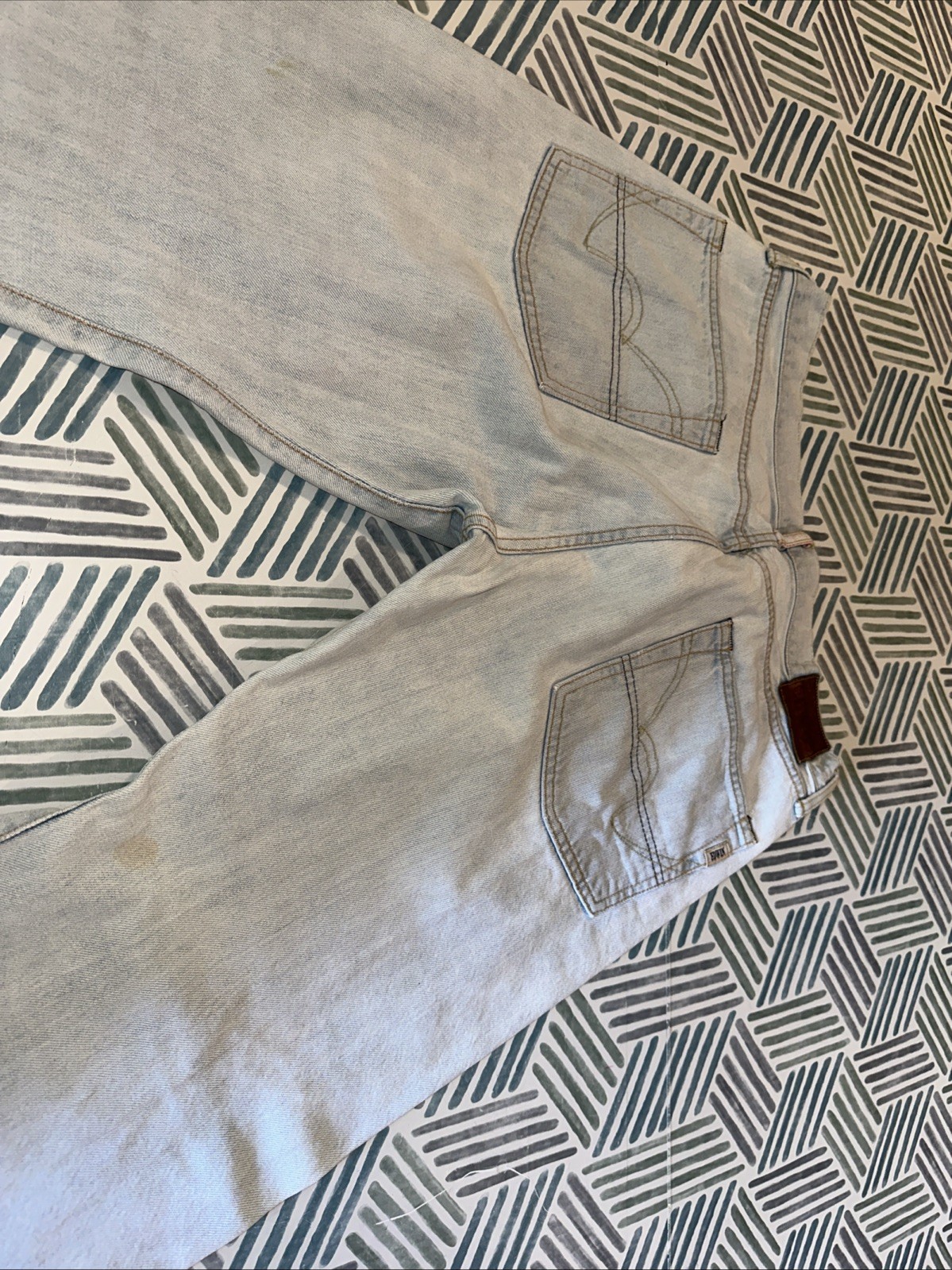 Edwin Button Front Cinch Back Distressed Light Bl… - image 12