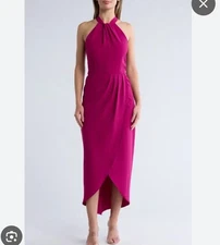 Julia Jordan Womens Knot-Neck Midi Tulip-Hem Halter Fuchsia Dress Size 8