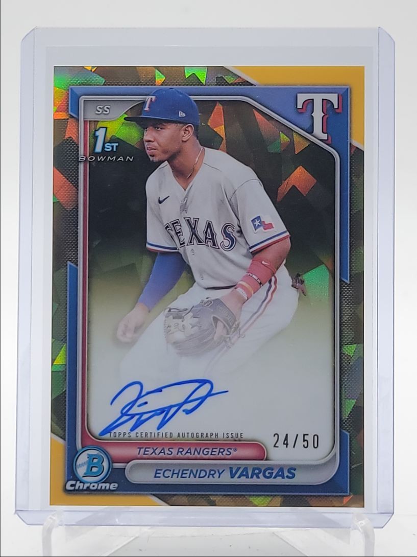 ECHEDRY VARGAS 2024 BOWMAN CHROME 1ST SAPPHIRE GOLD RANGERS AUTO /50 Q3573