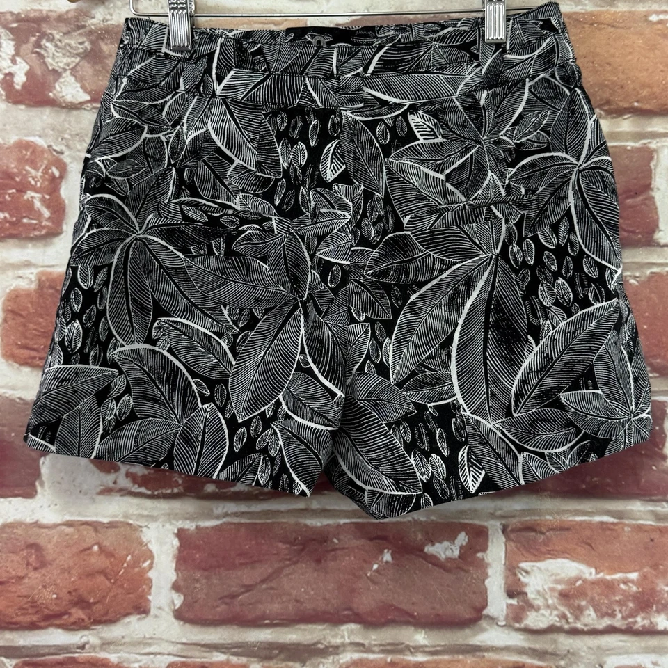 Pantalones Cortos Rachel Rachel Roy Para Mujer 6 Negro Blanco Mezcla de Lino Hoja Tropical Cremallera Foto 4 de 4