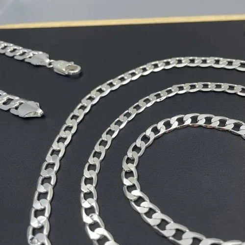 Hot 925 Sterling Solid Silver Sideways Chain Women Men Necklace Jewelry image 2