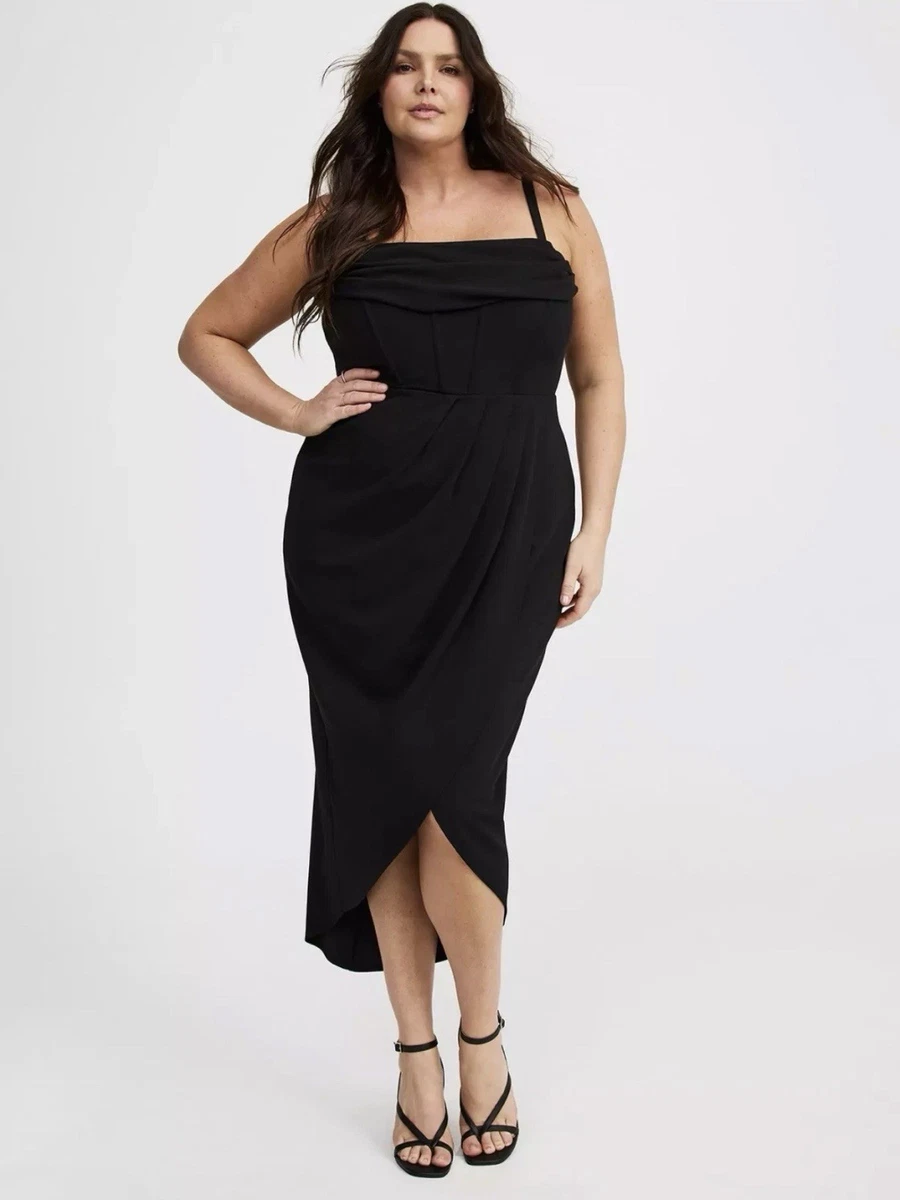 does torrid have formal dresses Torrid Women's Size 18 Black Blue Sash Tie V-Neck Cocktail Dress Prom Formal