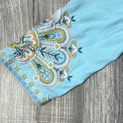 EUC Soft Surroundings River Island Top Size Medium Tunic Embroidered Aquamarine - Picture 4 of 11