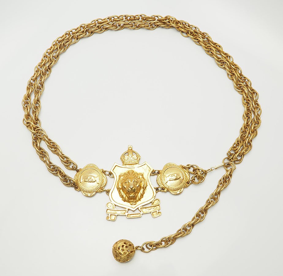 Cinturón De Cadena De Tono Dorado Con Cabeza De León Gato Salvaje Vintage Raro