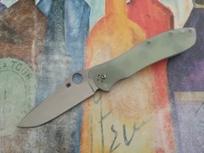 Spyderco Bradley 2, Satin CPM Cru-Wear Plain Blade, Natural Jade G-10 Handle