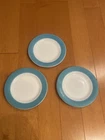 Vintage Pyrex Milk Glass 8.25" Plate Turquoise Band Rim, Set Of 3