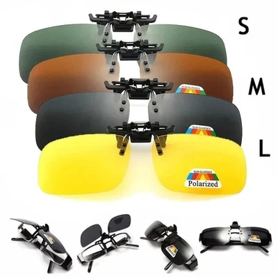 Clip On Flip-Up Sunglasses Lens Driving Anti-UV Night Vision Polarized Glasses - Image 1 of 4