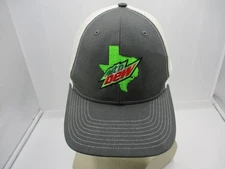 Mountain Dew Hat Cap Snap Back Gray White Trucker Mesh Texas Embroidered Mens