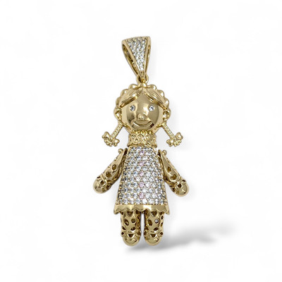 9 kt Gold XP Stoffpuppe Anhänger große Dolly an Erbskette Panzerkette klarer Stein