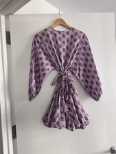 Rhode Ella Mini Dress XS Women's Casual Floral Flared Violet Marigold