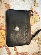 Fossil Vintage Key Holder Coin Purse/Card Holder Swan Black Cream Tan