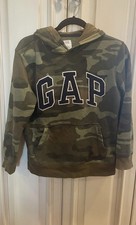 Gap Hoodie Kid XL Green Camo Pullover Sweatshirt Raised Embroidered Logo Front