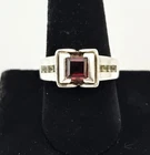 Vintage Sterling Silver Square Red Garnet Modernist Ring Size 9 - 7.0g 925
