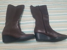 Clarks Knee Boots Brown Wedge Zips 1/2 Leather 1/2  Textile Women?s Sz 8M