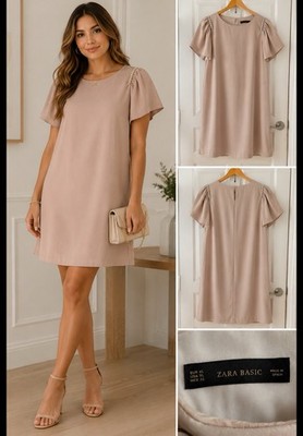 Zara Basic Blush Pink Shift Dress Women s Size XL Elegant Pearl Detail