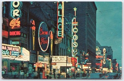 1954 Montreal St. Catherine Street Night Neon Signs Plastichrome Postcard