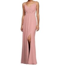 NWT Davids Bridal Long Maxi Bridesmaid Dress Beaded Straps Ballet Pink - Size 0