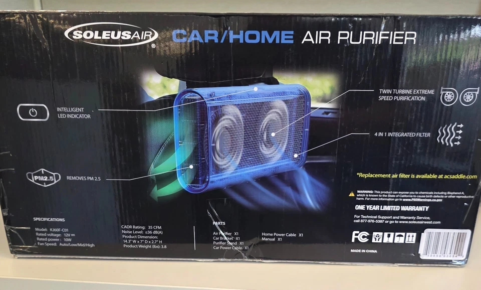 Purificador de aire para automóvil/hogar SoleusAir LED calidad del aire Ind, elimina 99,97% partículas Foto 4 de 4
