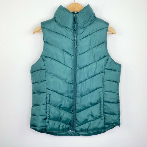 Dark Green Zipper Front Puffer Vest 