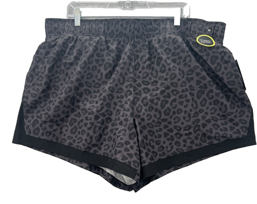 Athletic Works Women 3 XL Cheetah Gray Black Running Gym Shorts Panty liner NWT