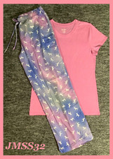 Victoria's Secret Pink Shirt  Ombre Tie Dye Sleep Pants Set Bubblegum Dog L