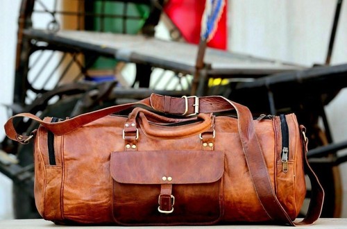 Sac De Voyage Week-end En Cuir Ciré Véritable – Vintage Homme – Marron – Fait Main Inde