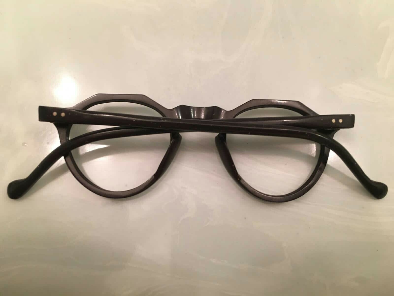 Vintage Crown Panto 1950 French Eye Glasses Dark Chocolate Brown Black  Lunettes