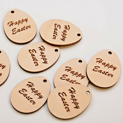 10 x Ostereier aus Holz graviert mit Frohe Ostern Geschenkanhänger 4 cm