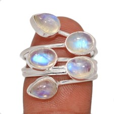 Natural Rainbow Moonstone - India 925 Sterling Silver Ring WAD6 s.8.5 CR69714