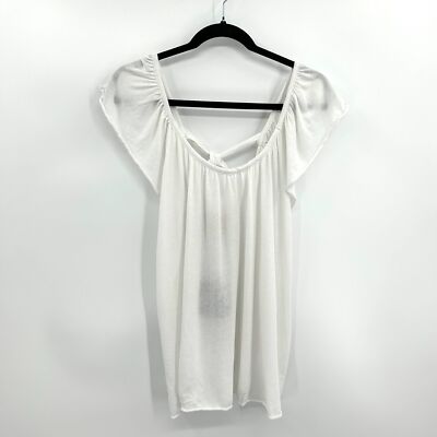 NWT CHASER White Flutter Sleeve Tie Back Comfy Shirt Top Size Medium