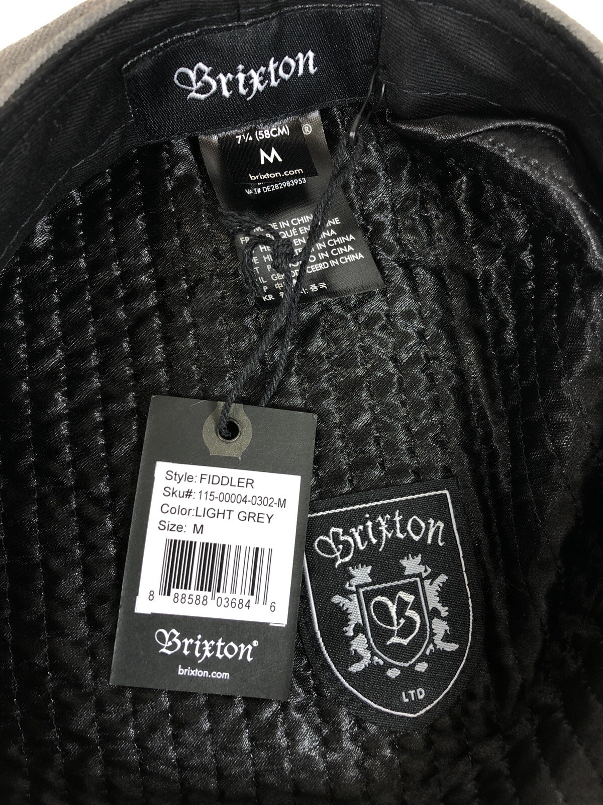 Brixton Fiddler Hat Light Grey Size 