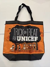 VGC Trick Or Treat For UNICEF Tote Bag Orange Black w/ Zipper Pocket 16” X 15”