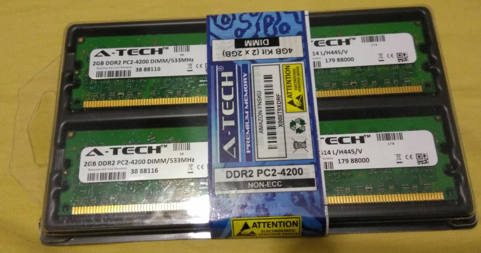 Kit A-Tech 4Gb (2x2GB) DDR2 PC2-4200 Dimm/533Mhz No Ecc 240-Pin Foto 2 de 4