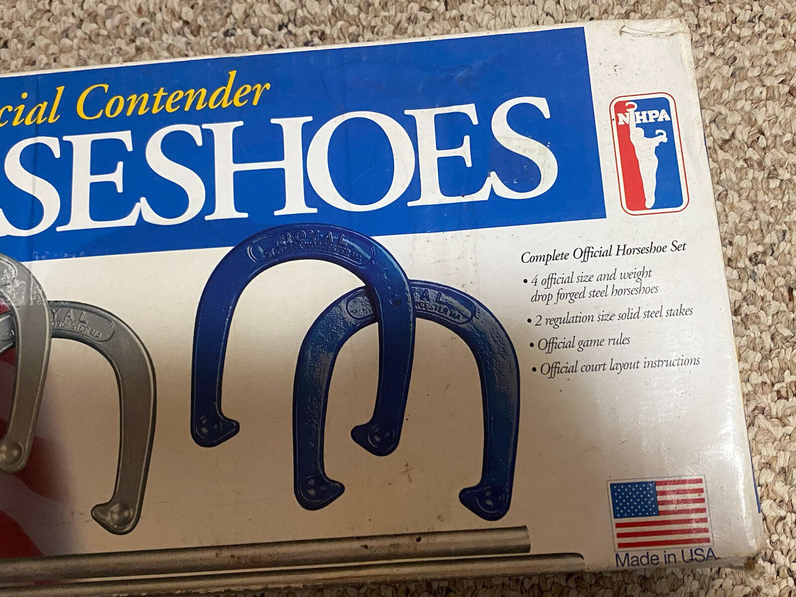 St Pierre Official Contender Horseshoes 4 Steel Horseshoes 2 Stakes NOS