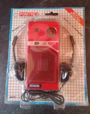 Vintage Pomtrex AM FM Radio with Beltclip and Headphones NOS Untested
