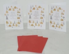 Hallmark XZH 598 4 Gold Silver House Trees Christmas Card Red Envelope Package 3