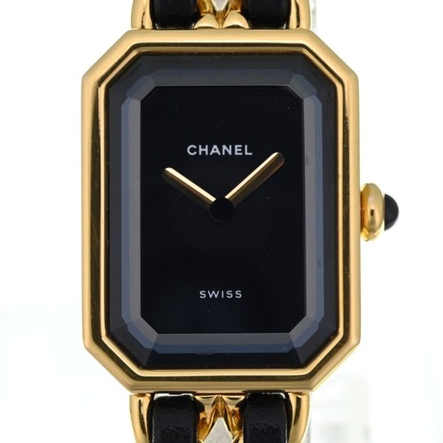 CHANEL Premiere L H0001 Gold Plated/Leather black Dial Quartz Ladies O#134645