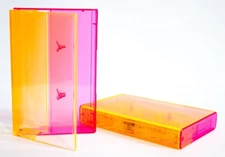 5 Cassette Tape Cases - Fluorescent Orange Front + Fluorescent Pink Back Plastic