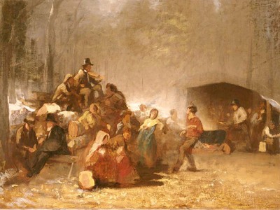 Eastman Johnson ''''Party in the Maple Sugar Camp'''' amerikanischer historischer brauner Druck