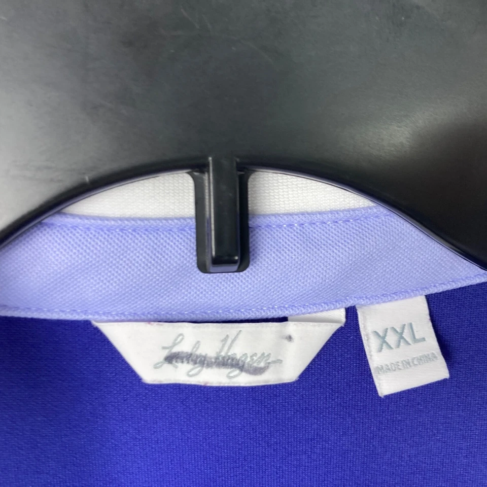 Polo de golf sin mangas púrpura XXL de punto liso con cuello a presión de 1/4 para dama Hagen Top para mujer Foto 3 de 4