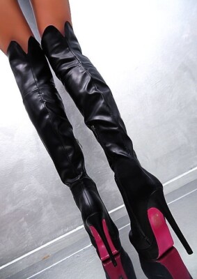 Diamantique Original High Heels Overknee OTK Platform Boots Black 35
