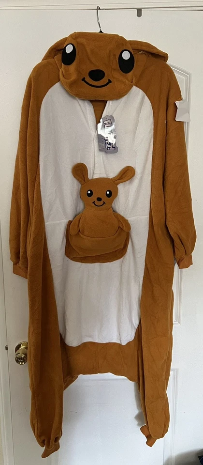 Body Canguro Adulto Disfraz de Una Pieza + Bolsa y Bebé Canguro Peluche + Cola Foto 2 de 4