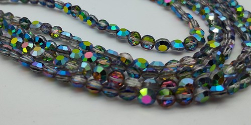 Vintage 5 Strand Silver T. Glass Faceted Aurora AB Laguna Choker Necklace - Picture 2 of 3