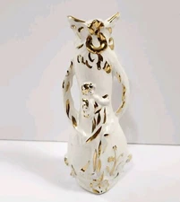 6” Vintage White And Gold 3 D Effect Ceramic Tribal Vase Signed Ne