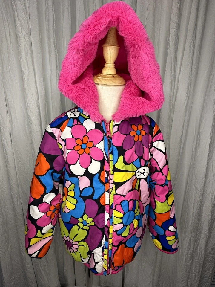 Hanna Andersson Girls Pink REVERSIBLE Puffer Jacket w Hood 100cm (us Sz 4) - Image 2 of 4