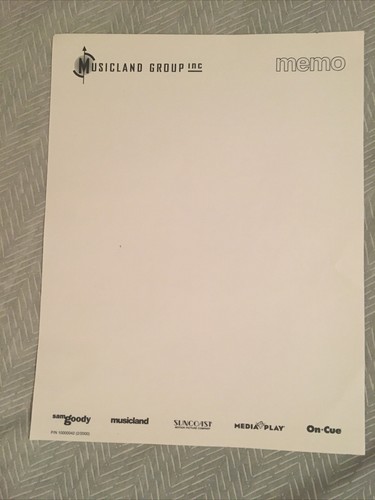 5 sheets MUSICLAND memo paper Sam Goody, Suncoast, Media Play, On Cue brands 11”