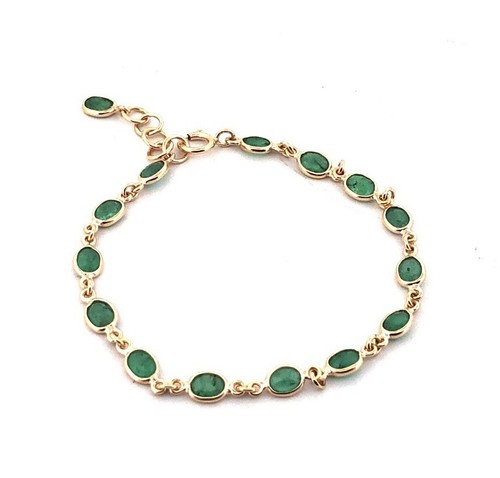 Natural Emerald Bezel Bracelet Solid 18Kt Solid Yellow Gold Delicate And Dainty - Picture 1 of 1