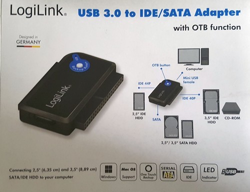 USB 3.0 zu IDE/PATA 40/44-Pin und SATA Adapter inkl. 2A Netzteil