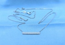 Unique 18K White Gold Resizable Link Chain Necklace Diamond Bar Charm Pendant