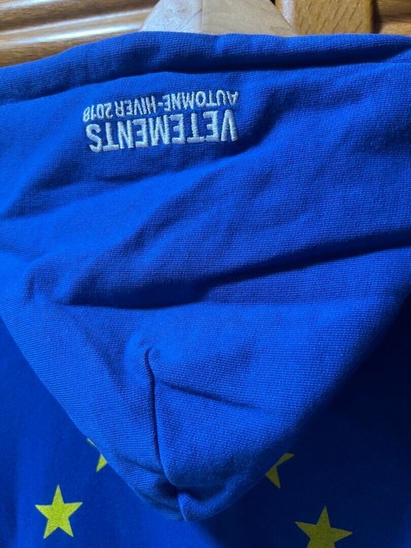 Vetements Euro Oversized Hoodie Logo Sweatshirt Cotton Blue Size M USED